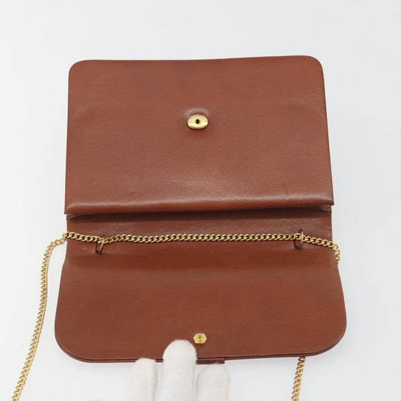 Christian Dior Chain Shoulder Bag Leather Brown Gold Auth 194279
