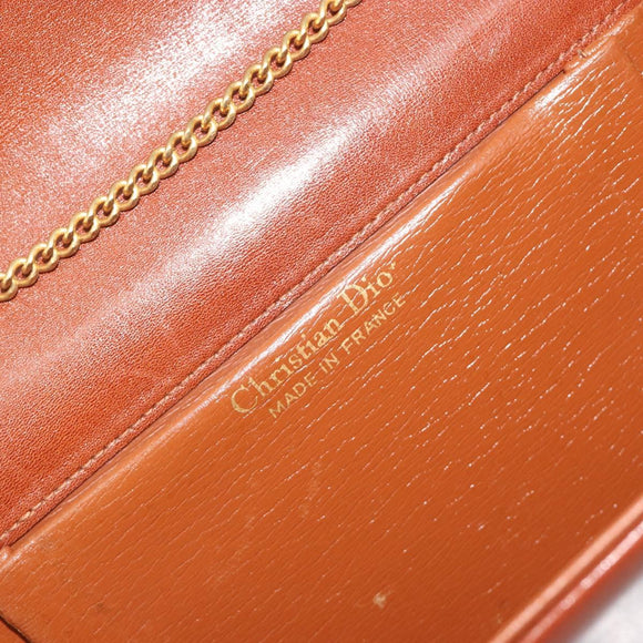 Christian Dior Chain Shoulder Bag Leather Brown Gold Auth 194279