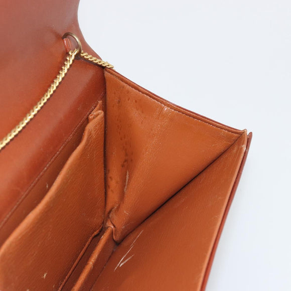 Christian Dior Chain Shoulder Bag Leather Brown Gold Auth 194279