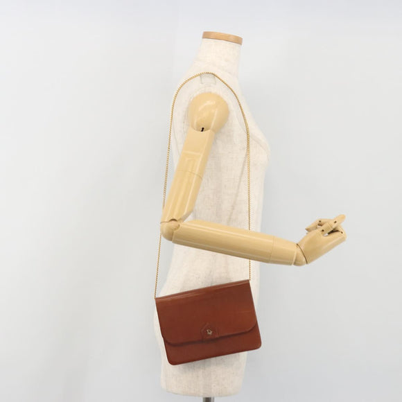 Christian Dior Chain Shoulder Bag Leather Brown Gold Auth 194279