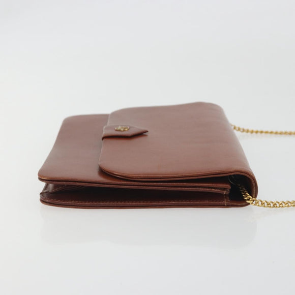 Christian Dior Chain Shoulder Bag Leather Brown Gold Auth 194279