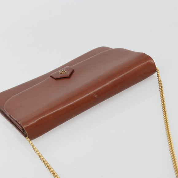 Christian Dior Chain Shoulder Bag Leather Brown Gold Auth 194279