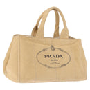 PRADA Canapa GM Tote Bag Straw Beige Gold Auth 194284-1