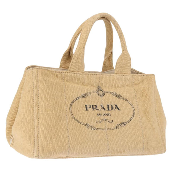 PRADA Canapa GM Tote Bag Straw Beige Gold Auth 194284