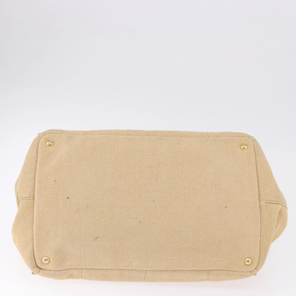 PRADA Canapa GM Tote Bag Straw Beige Gold Auth 194284