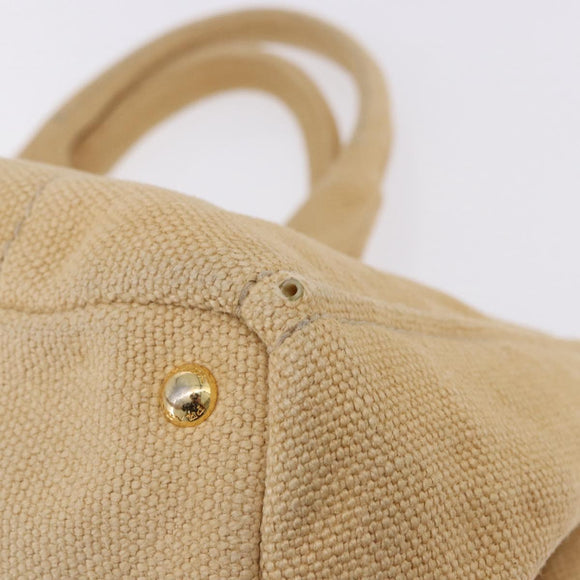 PRADA Canapa GM Tote Bag Straw Beige Gold Auth 194284