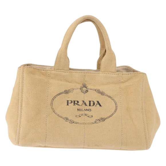 PRADA Canapa GM Tote Bag Straw Beige Gold Auth 194284