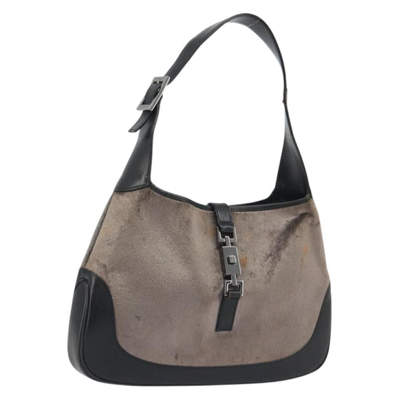 GUCCI Jackie Shoulder Bag Velor Gray Silver 001 3306 Auth 194285