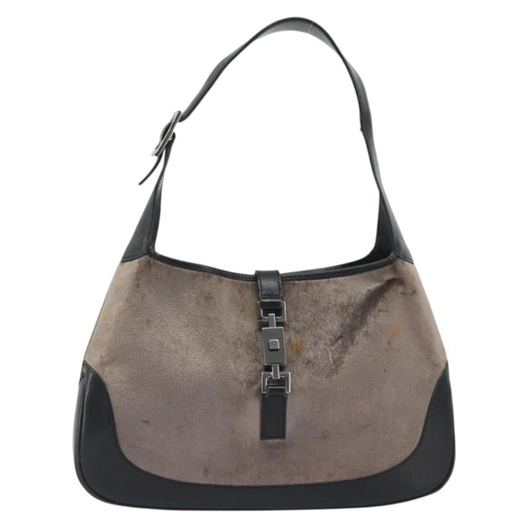 GUCCI Jackie Shoulder Bag Velor Gray Silver 001 3306 Auth 194285