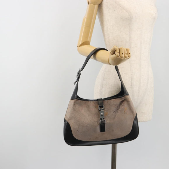 GUCCI Jackie Shoulder Bag Velor Gray Silver 001 3306 Auth 194285