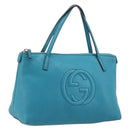 GUCCI Soho Hand Bag Leather Blue Silver 340618 Auth 194286A-1