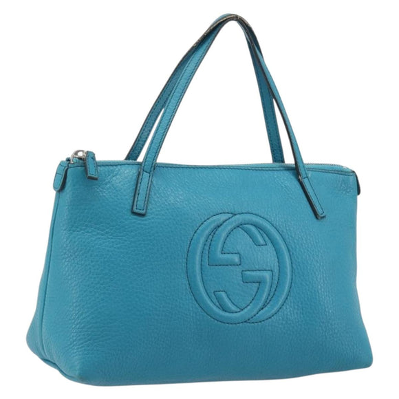 GUCCI Soho Hand Bag Leather Blue Silver 340618 Auth 194286A