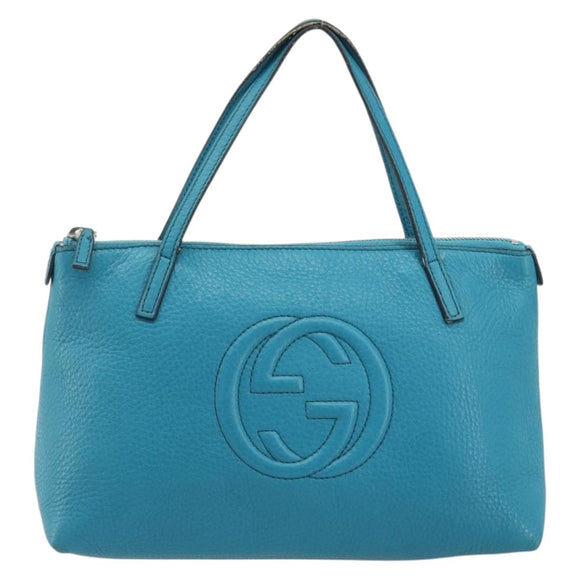 GUCCI Soho Hand Bag Leather Blue Silver 340618 Auth 194286A
