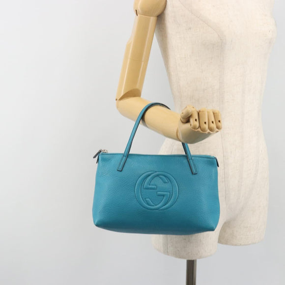 GUCCI Soho Hand Bag Leather Blue Silver 340618 Auth 194286A