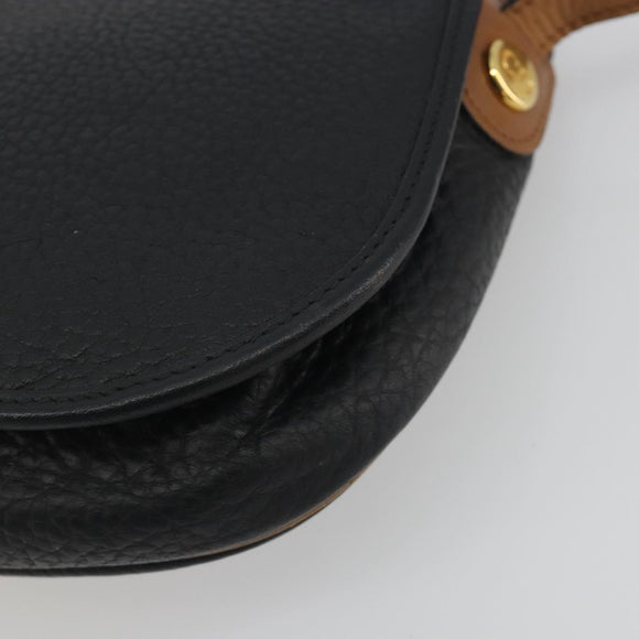 Christian Dior Shoulder Bag Leather Black Gold Auth 194288A