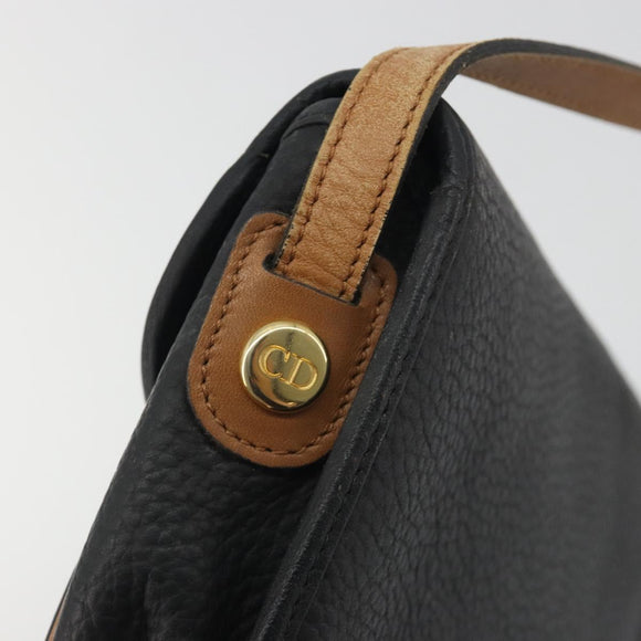 Christian Dior Shoulder Bag Leather Black Gold Auth 194288A