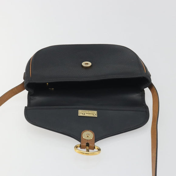 Christian Dior Shoulder Bag Leather Black Gold Auth 194288A