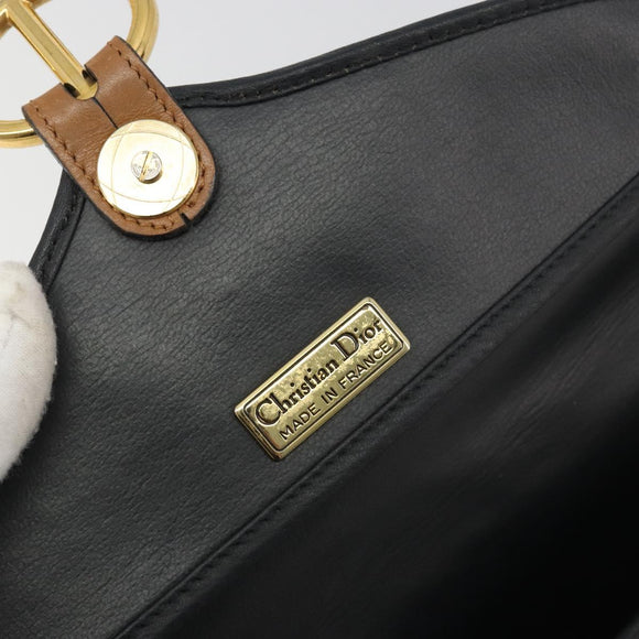 Christian Dior Shoulder Bag Leather Black Gold Auth 194288A