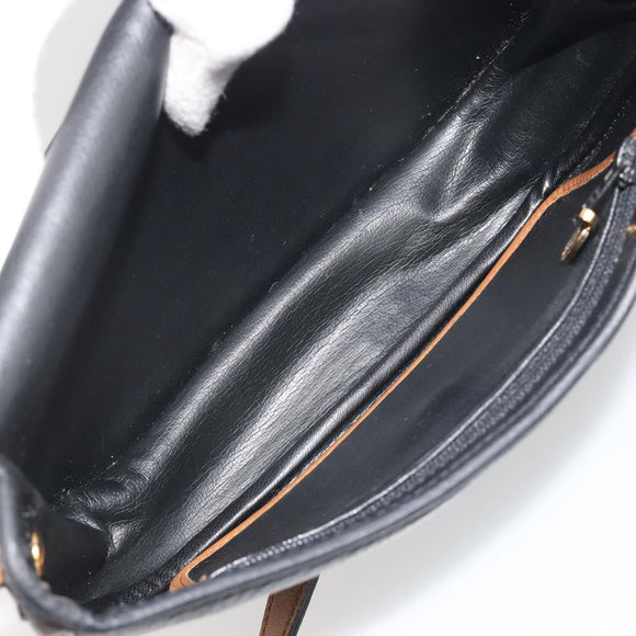 Christian Dior Shoulder Bag Leather Black Gold Auth 194288A