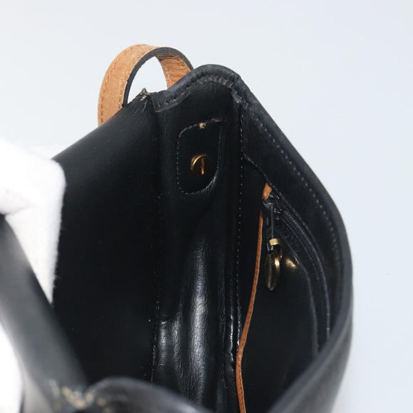 Christian Dior Shoulder Bag Leather Black Gold Auth 194288A