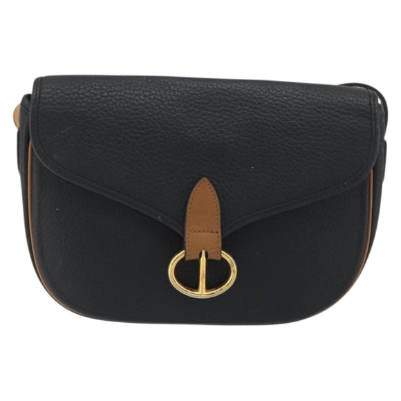 Christian Dior Shoulder Bag Leather Black Gold Auth 194288A