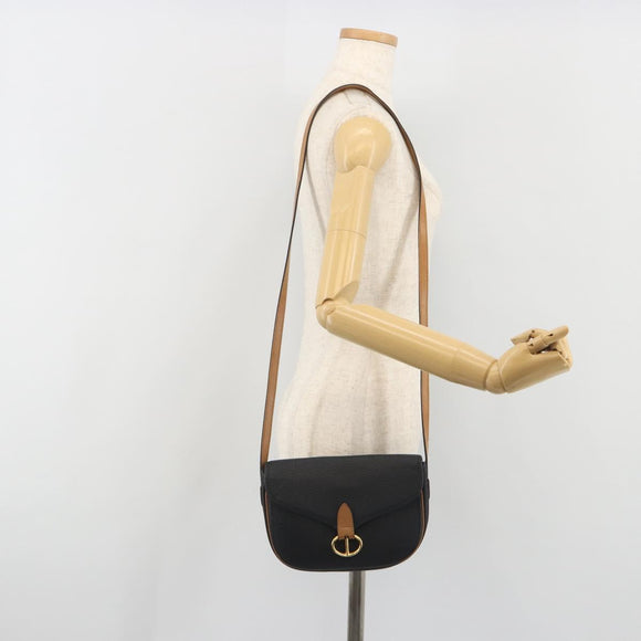 Christian Dior Shoulder Bag Leather Black Gold Auth 194288A