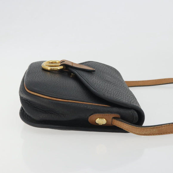 Christian Dior Shoulder Bag Leather Black Gold Auth 194288A