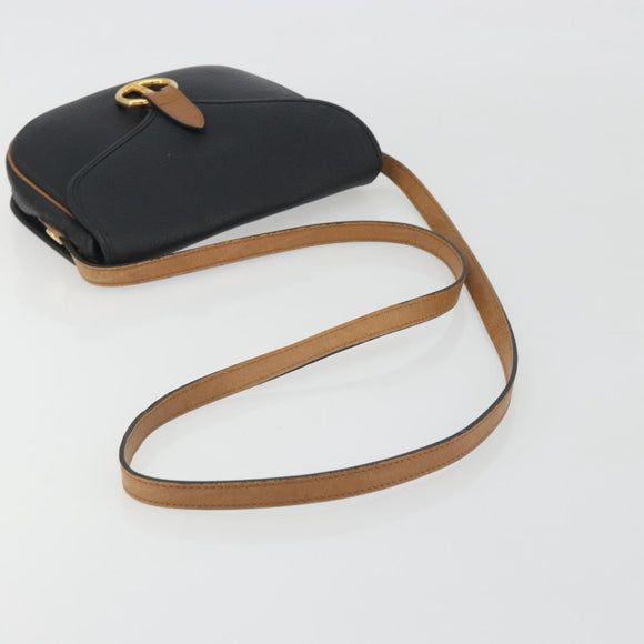 Christian Dior Shoulder Bag Leather Black Gold Auth 194288A