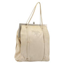 PRADA Hand Bag Satin Beige Silver Auth 194289-1