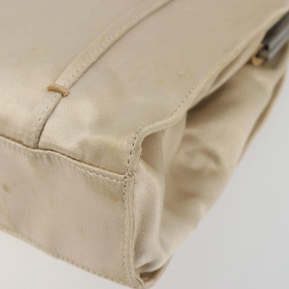 PRADA Hand Bag Satin Beige Silver Auth 194289