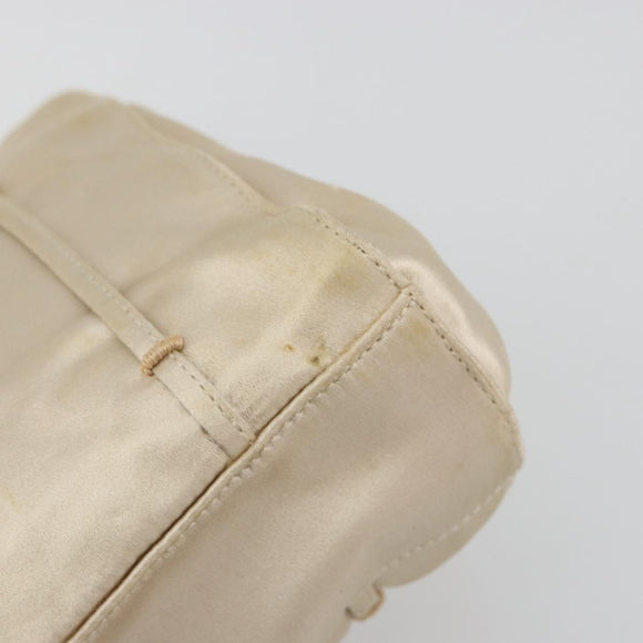 PRADA Hand Bag Satin Beige Silver Auth 194289