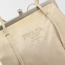 PRADA Hand Bag Satin Beige Silver Auth 194289-19