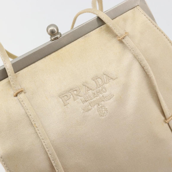 PRADA Hand Bag Satin Beige Silver Auth 194289