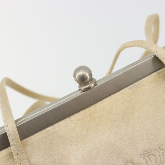 PRADA Hand Bag Satin Beige Silver Auth 194289