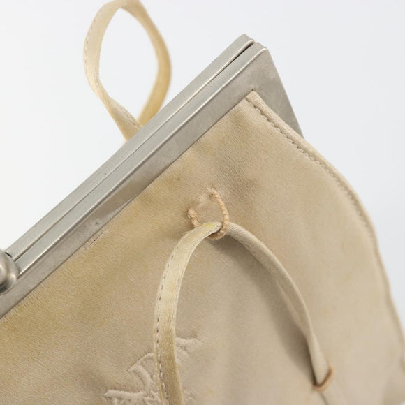 PRADA Hand Bag Satin Beige Silver Auth 194289