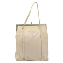 PRADA Hand Bag Satin Beige Silver Auth 194289-13