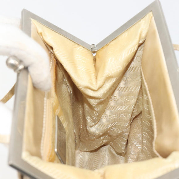 PRADA Hand Bag Satin Beige Silver Auth 194289