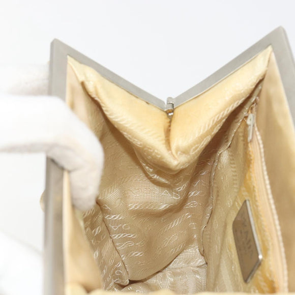 PRADA Hand Bag Satin Beige Silver Auth 194289