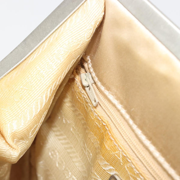 PRADA Hand Bag Satin Beige Silver Auth 194289