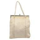 PRADA Hand Bag Satin Beige Silver Auth 194289-2