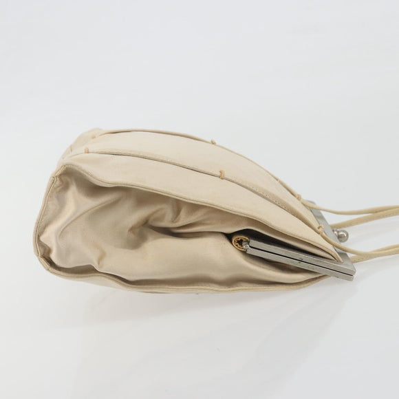 PRADA Hand Bag Satin Beige Silver Auth 194289
