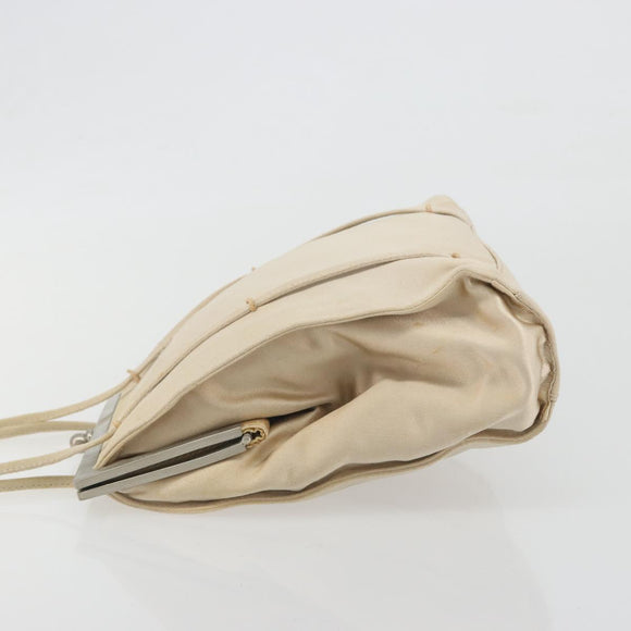 PRADA Hand Bag Satin Beige Silver Auth 194289