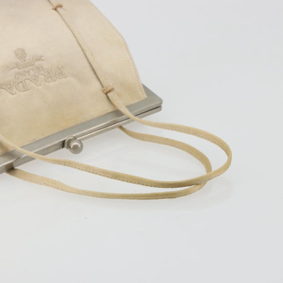 PRADA Hand Bag Satin Beige Silver Auth 194289