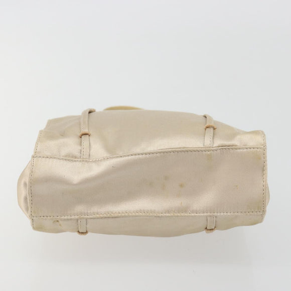 PRADA Hand Bag Satin Beige Silver Auth 194289