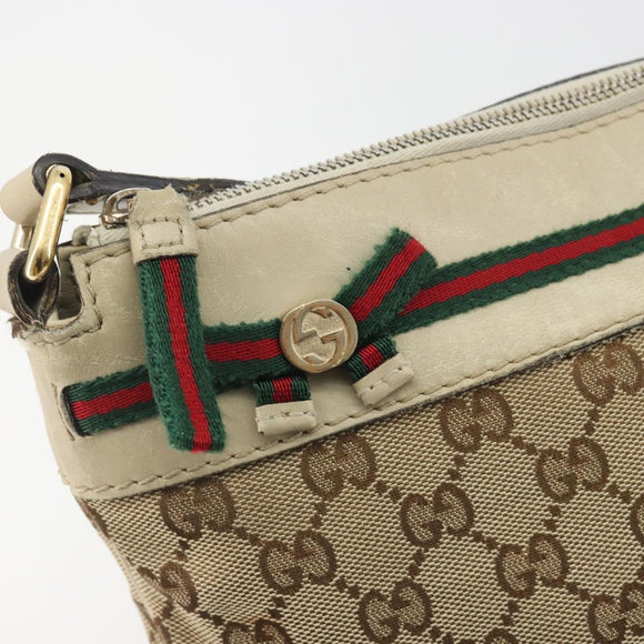 GUCCI GG Canvas Web Sherry Line Shoulder Bag Beige Gold 257065 Auth 194292