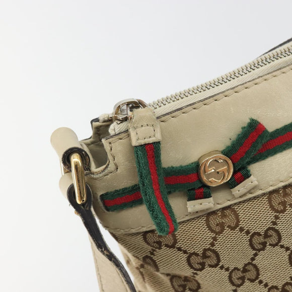GUCCI GG Canvas Web Sherry Line Shoulder Bag Beige Gold 257065 Auth 194292