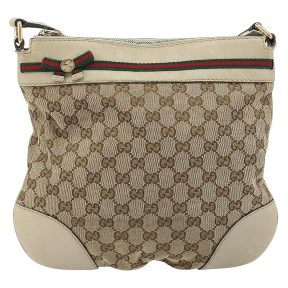 GUCCI GG Canvas Web Sherry Line Shoulder Bag Beige Gold 257065 Auth 194292