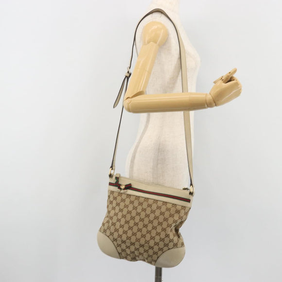 GUCCI GG Canvas Web Sherry Line Shoulder Bag Beige Gold 257065 Auth 194292