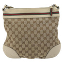 GUCCI GG Canvas Web Sherry Line Shoulder Bag Beige Gold 257065 Auth 194292-2