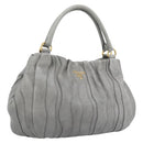 PRADA Hand Bag Leather Gray Gold Auth 194293V-1